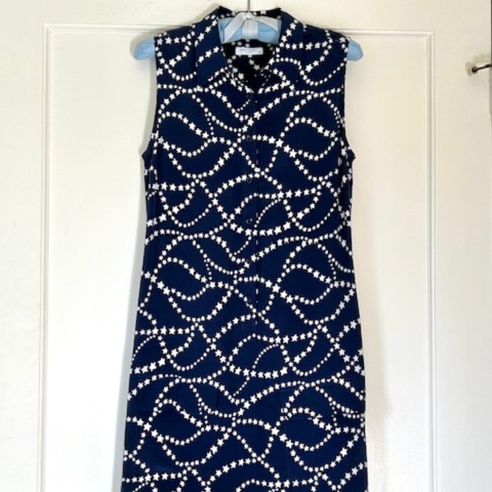 Equipment - Navy Silk Star Patterned Button-Up Dress Size S/P